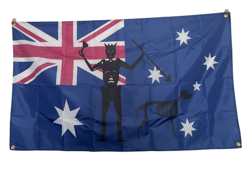 Flag with Union Jack and kangaroo design on a blue background